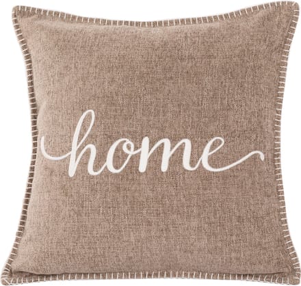 TISECO HOME STUDIO - Kussen (gevuld) DAMIAN - Geborduurde HOME tekst - Vierkant - 45x45 cm - Taupe