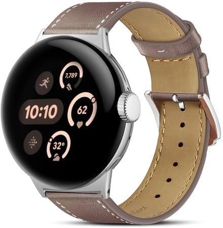 Strap-it Modern leren bandje geschikt voor Google Pixel Watch 5 (45 mm) / 4 (45 mm) / 3 (45 mm) - Bruingrijs