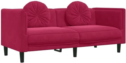 Luxe Fluvel Tweezitsbank met Sierkussen - Wijnrood