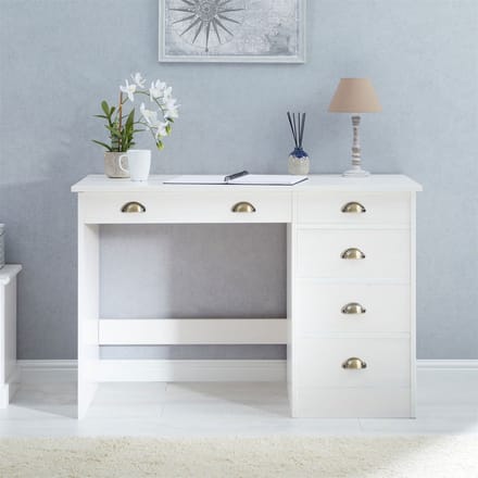 LANA-bureau met 5 lades van massief hout – wit