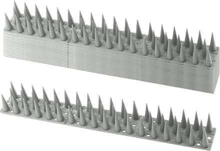 Vogelverjager - Vogelafweer - 14 stuks vogelafweer duivenafweer, 4,6 meter vogelafweer spikes 3 rijen kunststof dierenafweer spikes voor katten, spatten, marters, hek, vensterbank, dak, grijs, 3,5 cm hoog