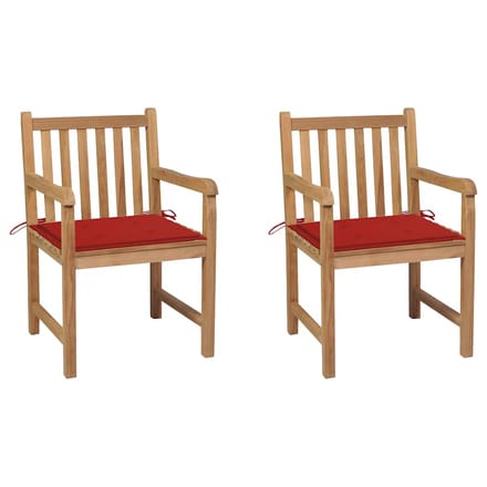 vidaXL - Tuinstoelen - 2 - st - met - rode - kussens - massief - teakhout