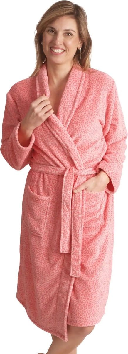 Cocodream - dames badjas fleece - roze print - Maat L