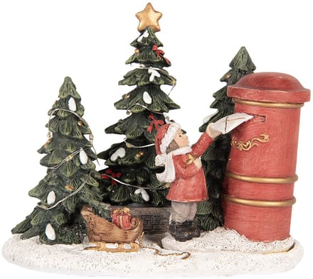 Clayre & Eef Kerstdecoratie met LED-verlichting Kind 16x12x14 cm Rood Kunststof