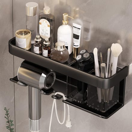 Föhnhouder Wanddroger Wieg Stijltangstandaard Haardroger Organizer Box Wc-ventilatorhouder Plank Badkameraccessoires gray