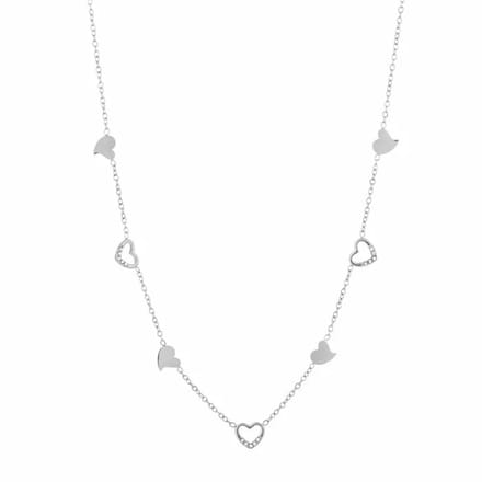 Bijoutheek Collier Hartjes Witte Stenen Zilver