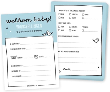 Babyshower invulkaarten - 20 stuks - Blauw - Jongen - Thuismusje