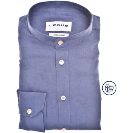 Ledûb Overhemd Linnen Blend Slim Casual Midden Blauw / male