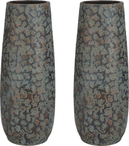 Mica Decorations Bloemenvaas Clemente - 2x - 55 x 21 cm - groen/koper - keramiek - vaas