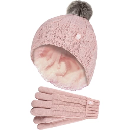 Heat Holders Meisjes Cable Bobble Muts En Handschoenen Set - Schemerig Roze