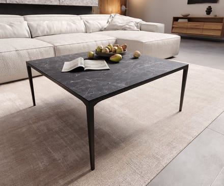 Salontafel Levente Keramisch Laminam®Nero Greco grijs 85x85 cm Onderstel metaal zwart