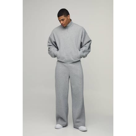 Oversized Ruime Slouchy Kwart Rits Tunnelhals Trainingspak | Grey Marl | Size Medium