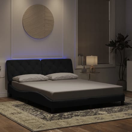 vidaXL - Bedframe - met - LED - zonder - matras - fluweel - zwart - 160x200 - cm