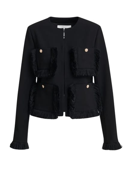 Essentiel Antwerp Fringed Jacket Jackets Zwart Kinetic