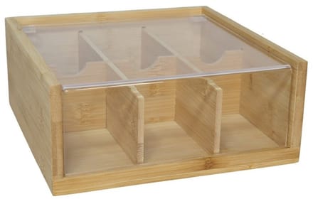 Gerimport Theedoos - bruin - 6-vaks - hout - 21 x 22 x 9 - met deksel - theebox