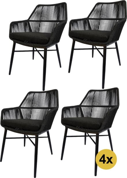 Set van 4 Chianti dining tuinstoel zwart rope
