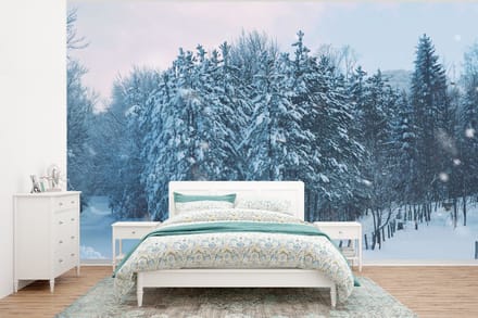 Behang - Fotobehang Bos - Sneeuw - Winter - Breedte 400 cm x hoogte 300 cm
