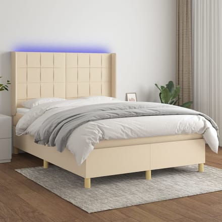 vidaXL - Boxspring - met - matras - en - LED - stof - crèmekleurig - 140x200 - cm