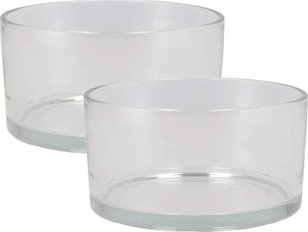 DK Design Schaal/vaas laag model - 2x - cilinder vorm - D19 x H8 cm - transparant glas - bloemenvazen