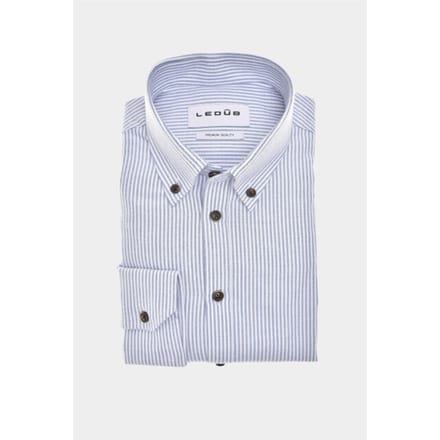 Ledûb Overhemd Slim Oxford Button-Down Vertical Stripe Midden Blauw / male