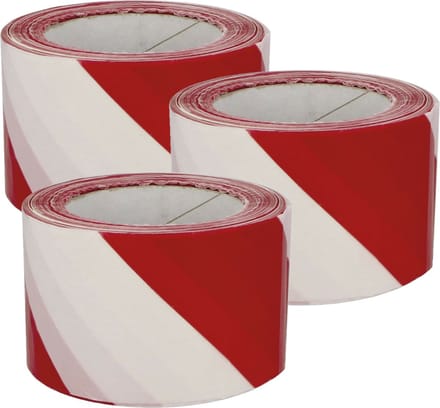 AMIG Afzettape - 3x - rood/wit - 50 mm x 30 m - pvc - markeertape - zelfklevend