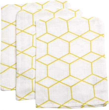 Briljant Grid Okergeel Hydrofiel Washandjes 3 stuks 101R