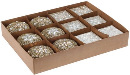 Opbergdoosjes goud speelgoed set van 12 met strassstenen en parels.
