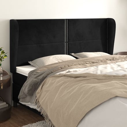 vidaXL - Hoofdbord - met - randen - 203x23x118/128 - cm - fluweel - zwart