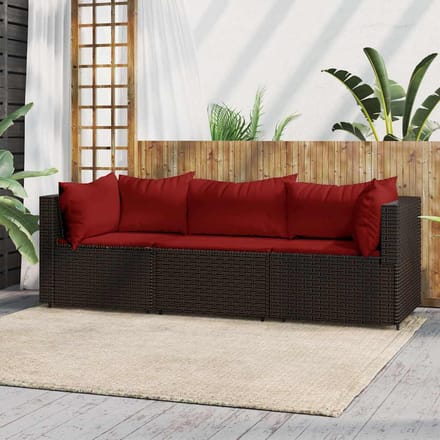 vidaXL - 3-delige - Loungeset - met - kussens - poly - rattan - bruin
