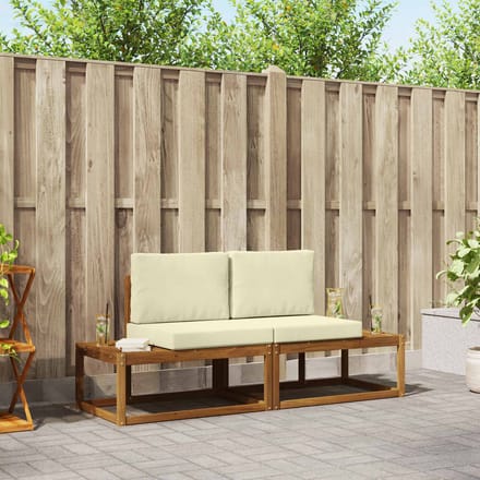 vidaXL - Buiten - bank - set - 2 - st - Naturel - Massief - Acacia - Hout - en - Polyester