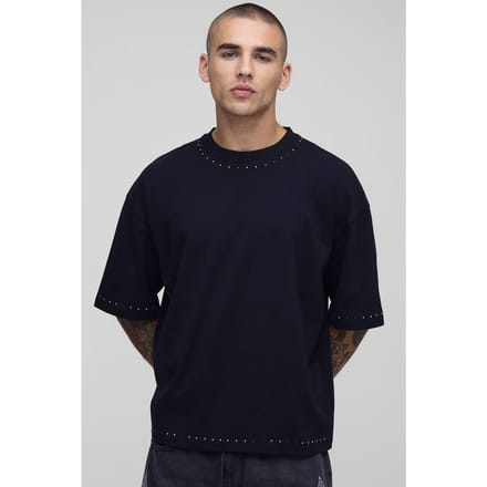 Oversized Boxy T-shirt met strassdetails | Black | Size Medium