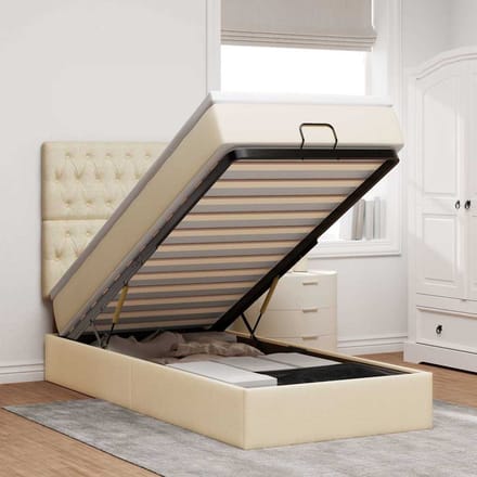 vidaXL - Bed - met - matras - 100x200 - cm - stof - crèmekleurig