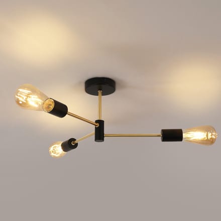 Design plafondlamp met 3 ijzeren armen - Zwart & Goud, E27
