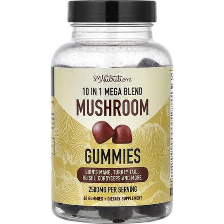 SMNutrition, 10-in-1 Gemengde Paddenstoelen Gummies, Frambozensmaak, 60 Gummies
