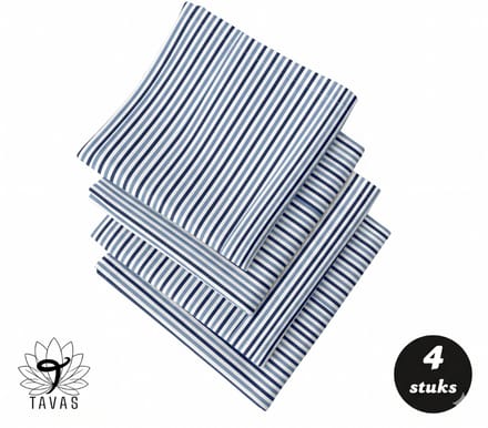 Tavas Servetten - 30 x 30 cm - Set van 4 stuks - Blauw Gestreepte - Katoen