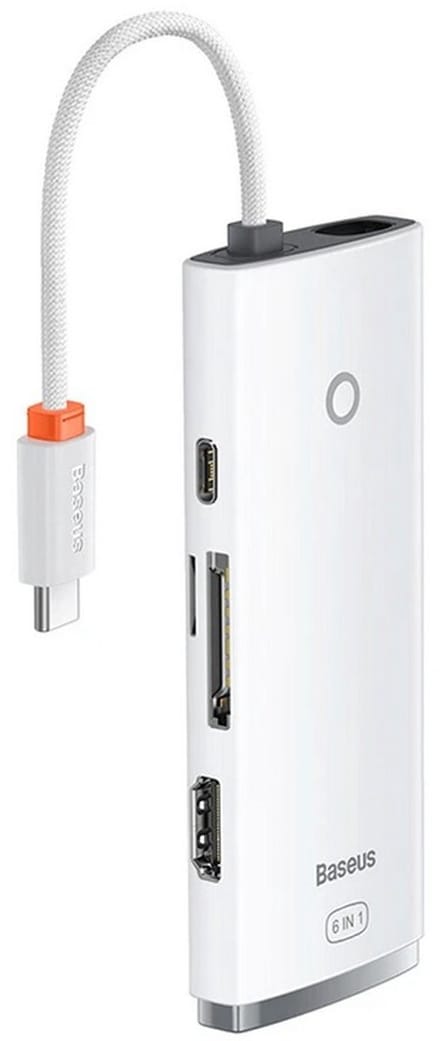 Baseus Lite Series Hub 6w1 USB-C to 2x USB 3.0 + USB-C PD + HDMI + SD/TF (white) USB hub - 5 - USB 3.0 - Wit