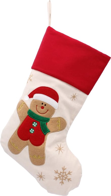 Beige decoratieve kerstsok, peperkoek 45cm