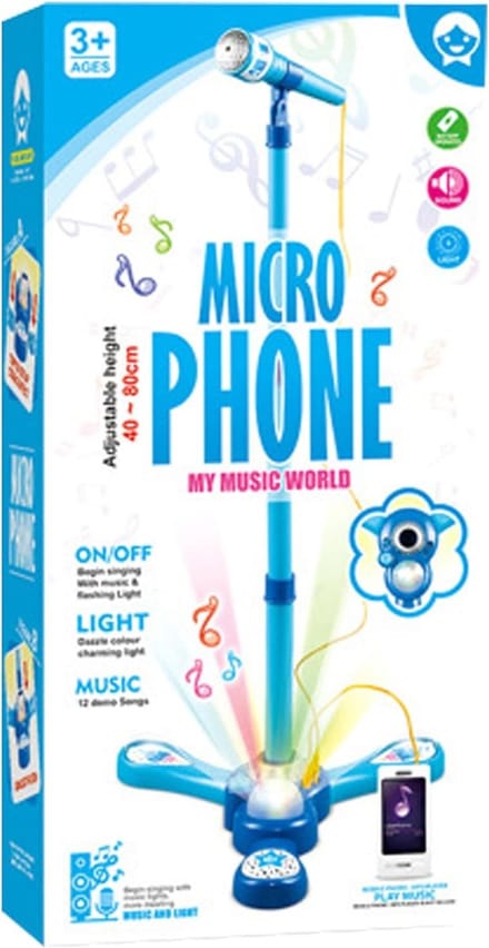 Kinder Microfoon - Muziekspeelgoed Echo - Zingen Optreden - Verstelbare Standaard Lichteffecten - 34.5 x 7 x 34.5 cm