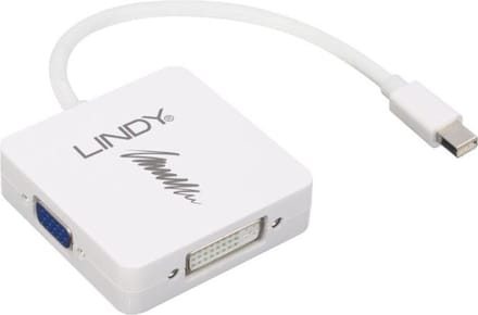 Lindy 41035 - Video-adapter - Mini DisplayPort naar HDMI/DVI/VGA - 4K ondersteuning - Wit