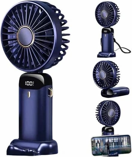 Draagbare ventilator - mini handventilator in blauw met digitaal display
