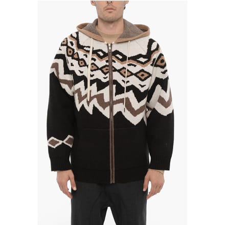 Boxy Fit Wollen Trui met Capuchon in Beige, Nero