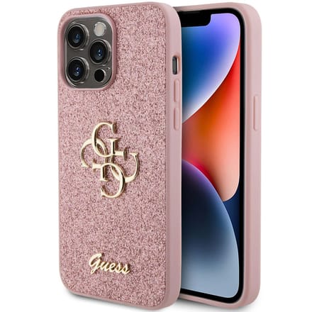 Guess 4G Logo Glitter Back Case - Geschikt voor Apple iPhone 15 Pro Max (6.7") - Roze