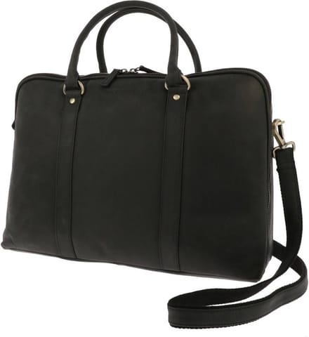 MoreThanHip - Dames laptoptas 15,6" in mat zwart vintage ecoleer - Hazel - 40 x 28 x 13 cm