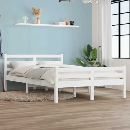 vidaXL - Bedframe - massief - hout - wit - 140x200 - cm