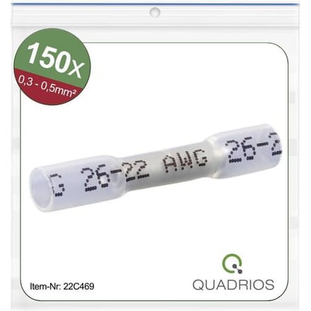 Quadrios 22C469 Stootverbinder Met krimpkous 0.3 mm² 0.5 mm² Volledig geïsoleerd Wit 1 set(s)