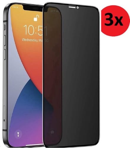 Pearlycase screenprotector Privacy Geschikt voor iPhone 12 Privacy Screenprotector - 6.1 inch - Privacy Screen protector Tempered Beschermglas 3x