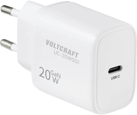 VOLTCRAFT UC-20W001 USB-oplader 20 W 1x USB-C Fast Charge, USB PD 3.0 Wit GaN