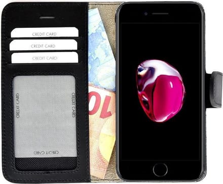 Apple iPhone 7 Telefoonhoesje Echt Lederen Handmade Pearlycase Wallet Bookcase Zwart