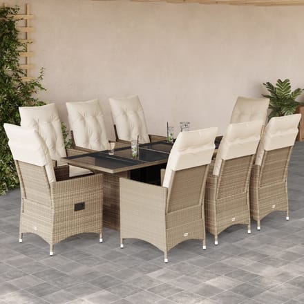 vidaXL - 9-delige - Tuinset - met - kussens - poly - rattan - beige
