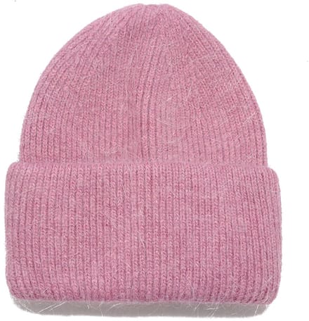 Mauve wollen wintermuts voor dames - mauve beanie basic - dames one size - omgevouwen rand - muts breisel - STUDIO Ivana